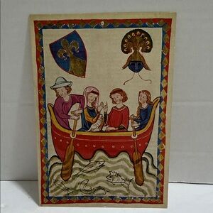 Medieval Boat Ride Illumination from Codex Manesse Postcard Print, Germany